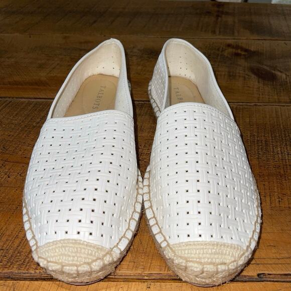 Womens Talbots White Faux Leather Eyelet Izzy‎ Slip On Espadrilles Sandals 7.5 - Picture 1 of 7